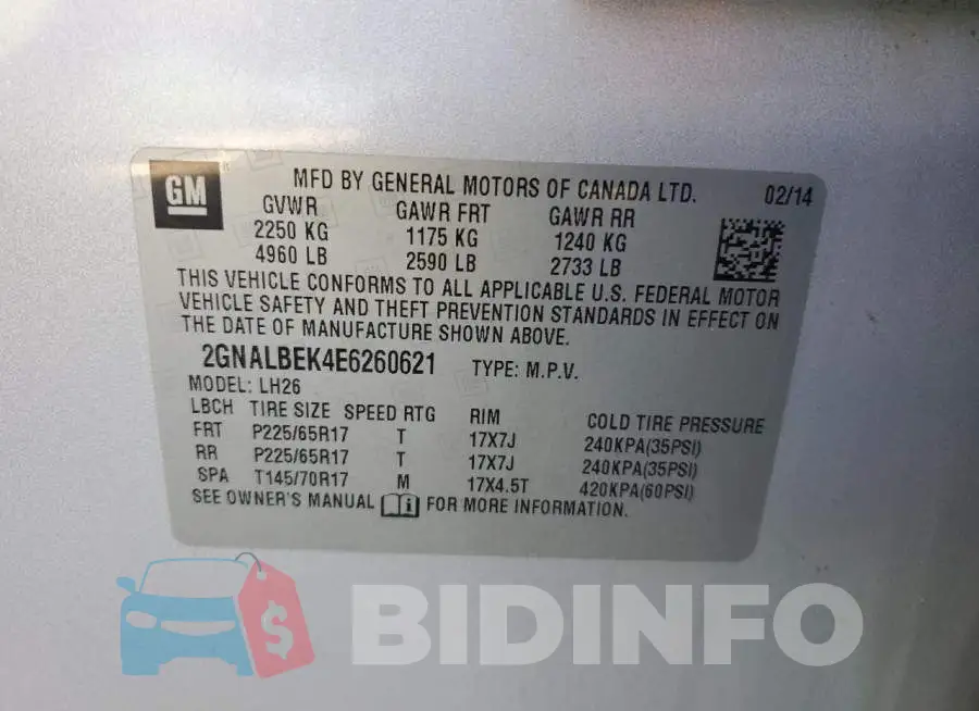 2GNALBEK4E6260621 Photo# 14