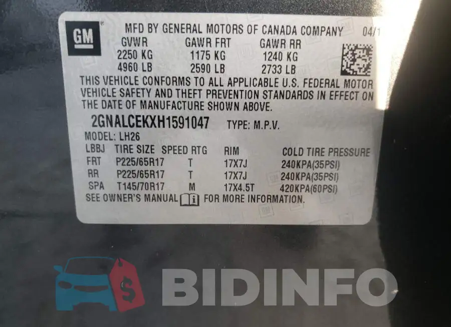 2GNALCEKXH1591047 Photo# 14