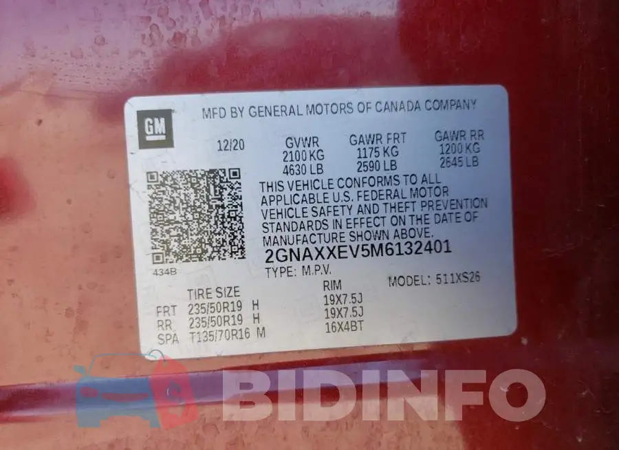 2GNAXXEV5M6132401 Photo# 14