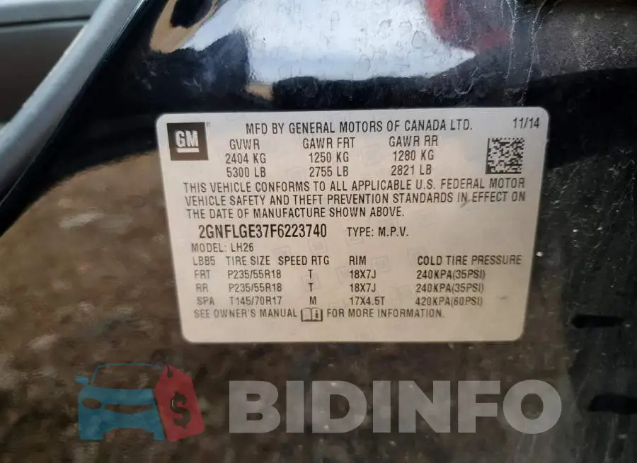 2GNFLGE37F6223740 Photo# 13
