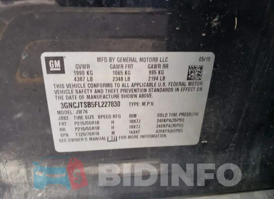 3GNCJTSB5FL227830 Photo# 12