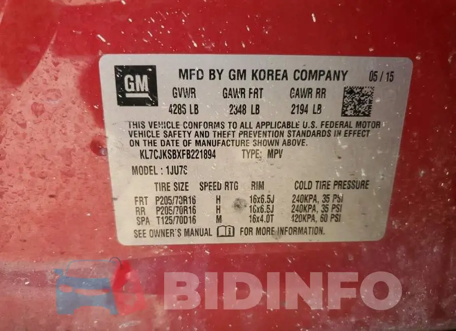 KL7CJKSBXFB221894 Photo# 13