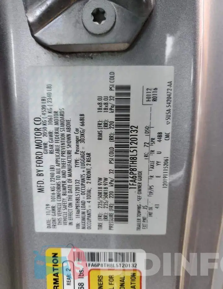 1FA6P8TH8L5120132 Photo# 12