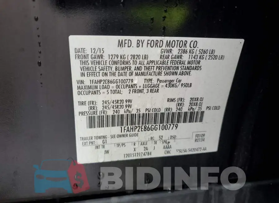 1FAHP2E86GG100779 Photo# 12