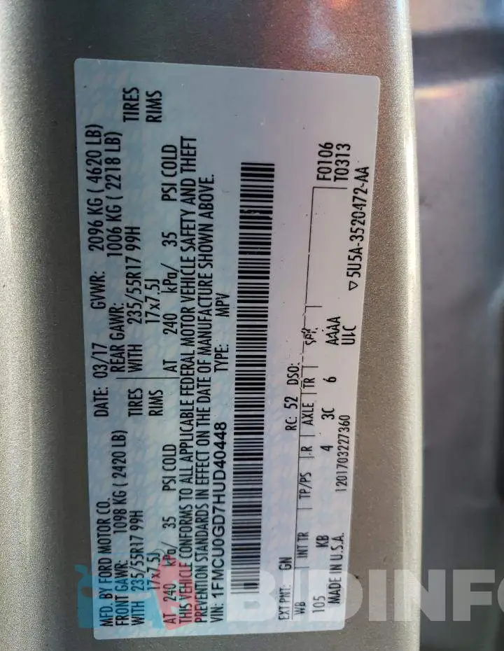 1FMCU0GD7HUD40448 Photo# 13