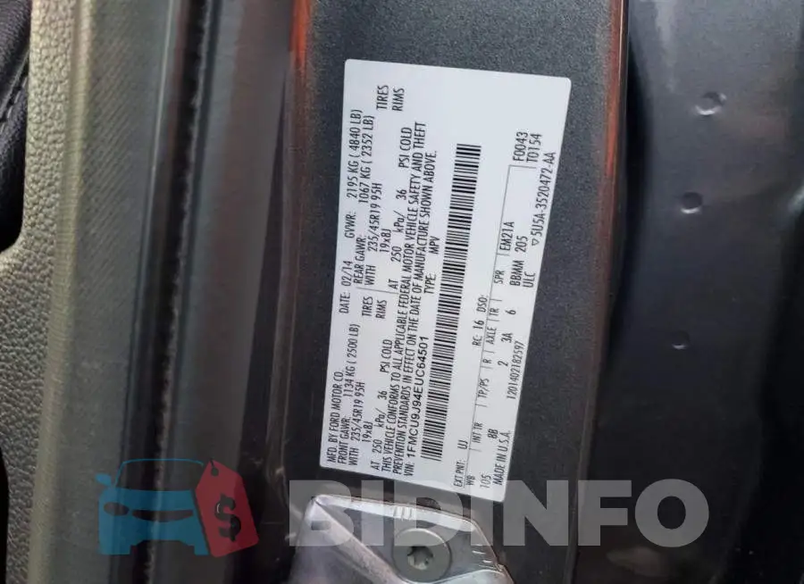 1FMCU9J94EUC64501 Photo# 12