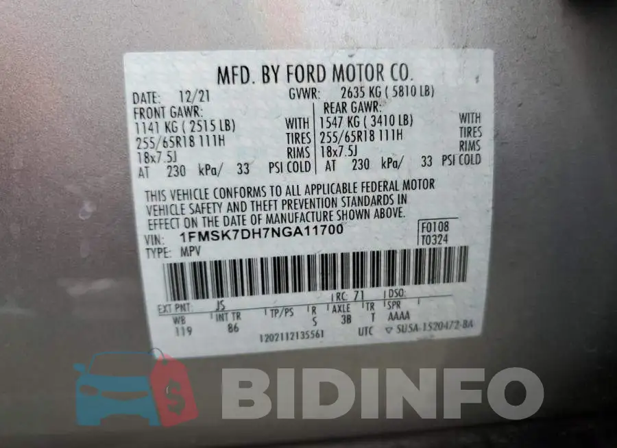 1FMSK7DH7NGA11700 Photo# 12