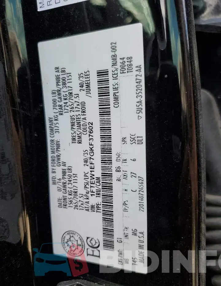 1FTEW1EF7GKF37602 Photo# 12