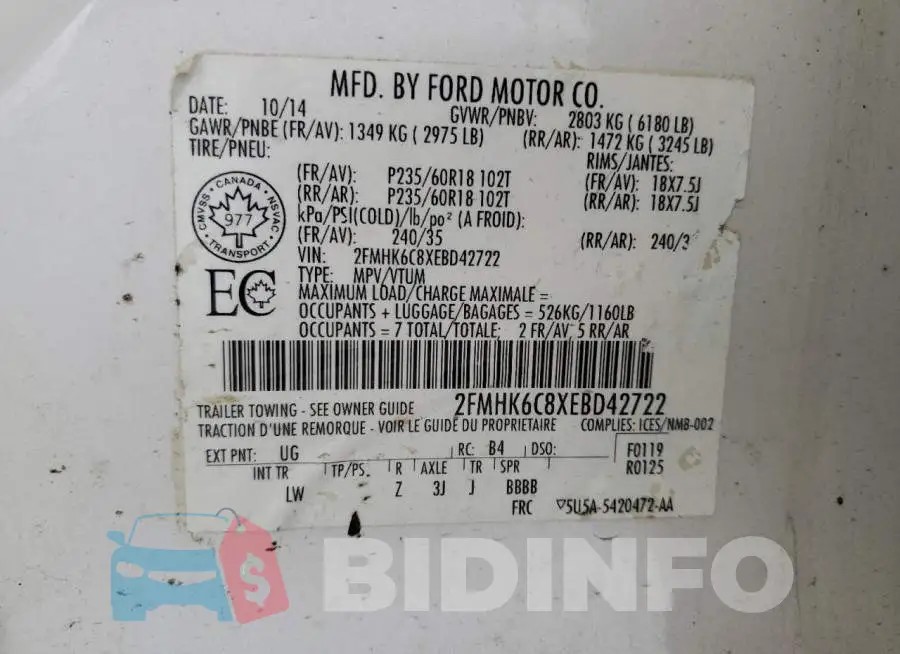 2FMHK6C8XEBD42722 Photo# 13