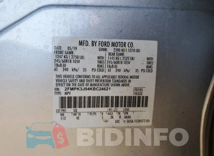 2FMPK3J94KBC24621 Photo# 12