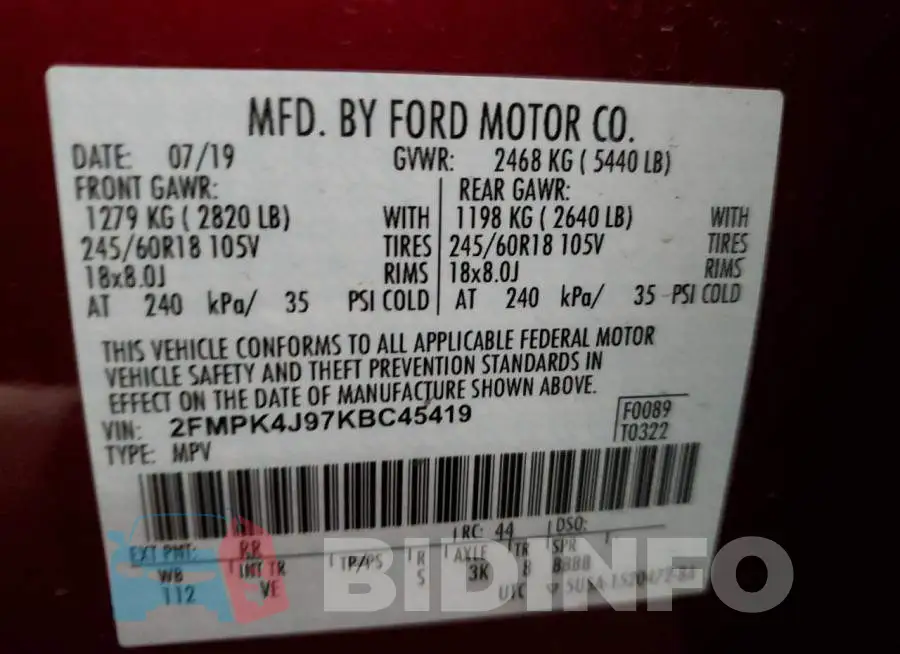 2FMPK4J97KBC45419 Photo# 13