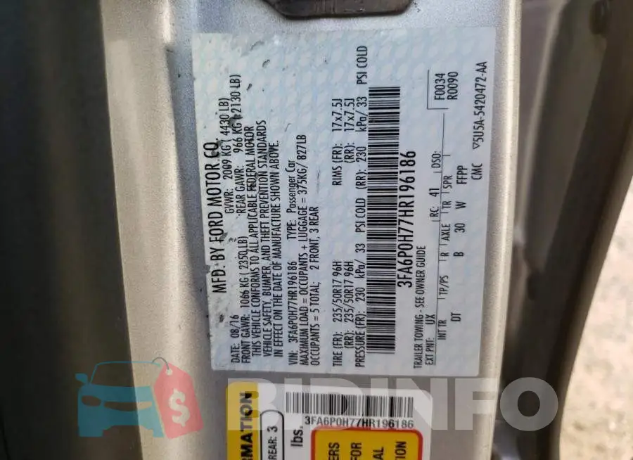 3FA6P0H77HR196186 Photo# 12