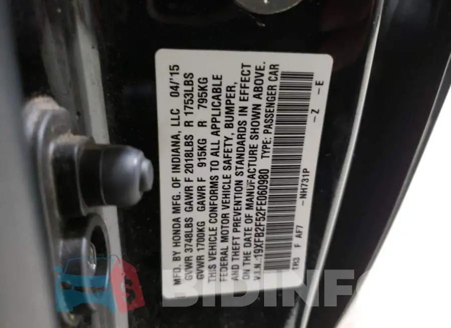 19XFB2F52FE060980 Photo# 12