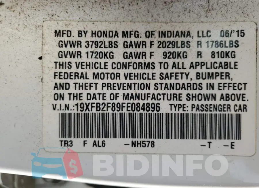 19XFB2F89FE084896 Photo# 12