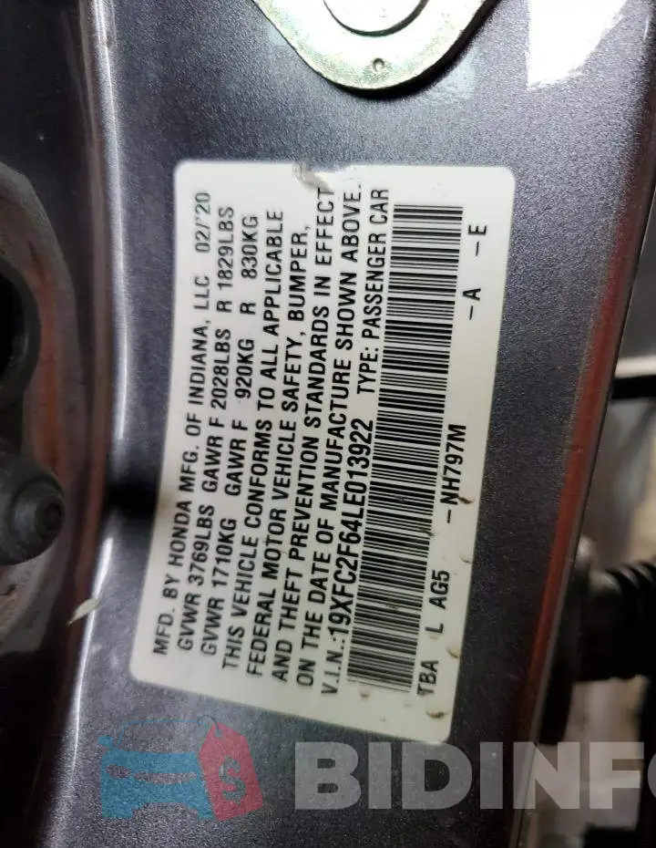 19XFC2F64LE013922 Photo# 13