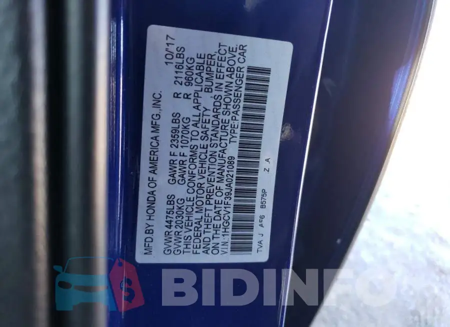 1HGCV1F39JA021089 Photo# 13