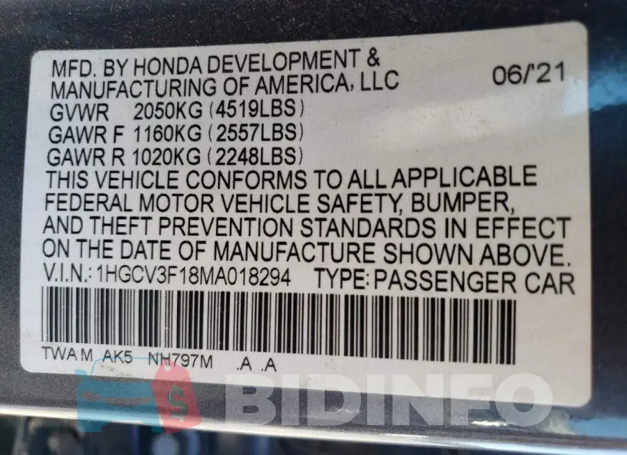1HGCV3F18MA018294 Photo# 12