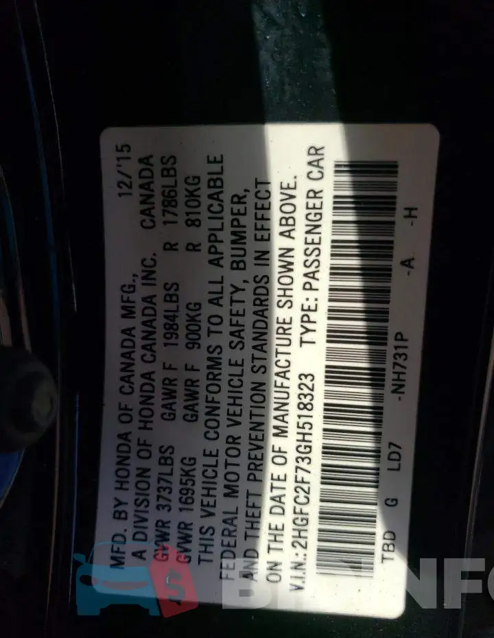 2HGFC2F73GH518323 Photo# 12