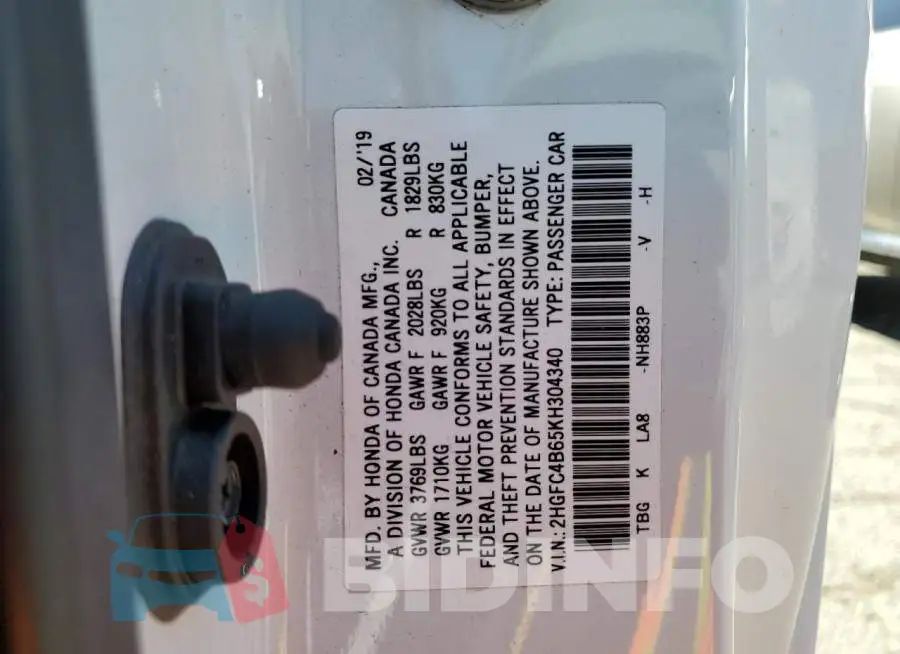 2HGFC4B65KH304340 Photo# 12