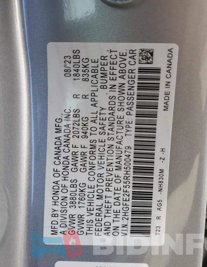 2HGFE2F55RH500479 Photo# 12