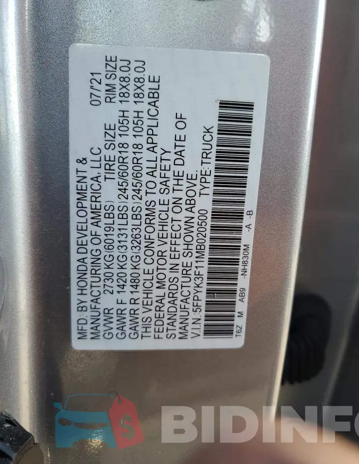 5FPYK3F11MB020500 Photo# 13