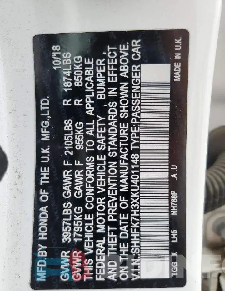 SHHFK7H3XKU401148 Photo# 12