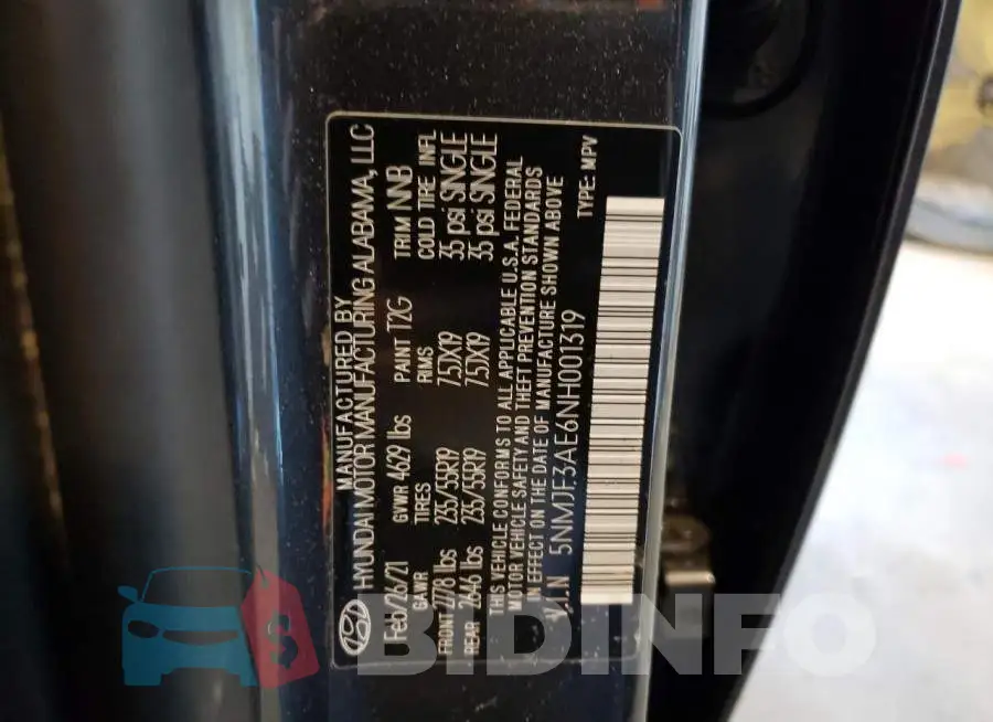 5NMJF3AE6NH001319 Photo# 13