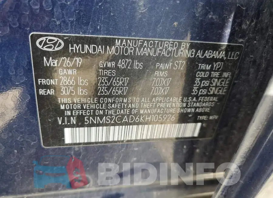 5NMS2CAD6KH105926 Photo# 14