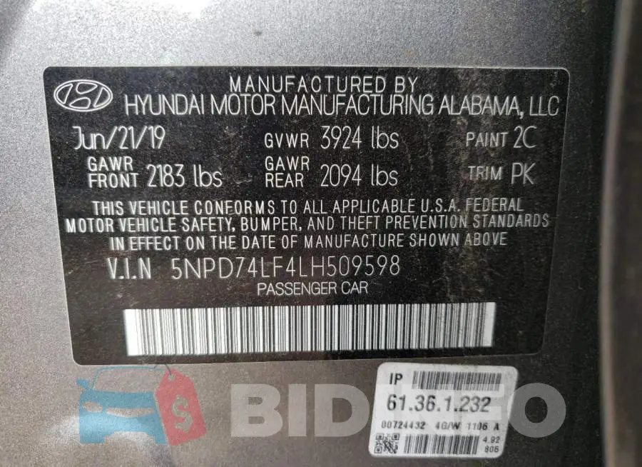 5NPD74LF4LH509598 Photo# 12