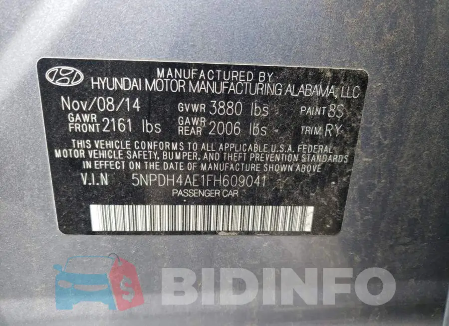 5NPDH4AE1FH609041 Photo# 12