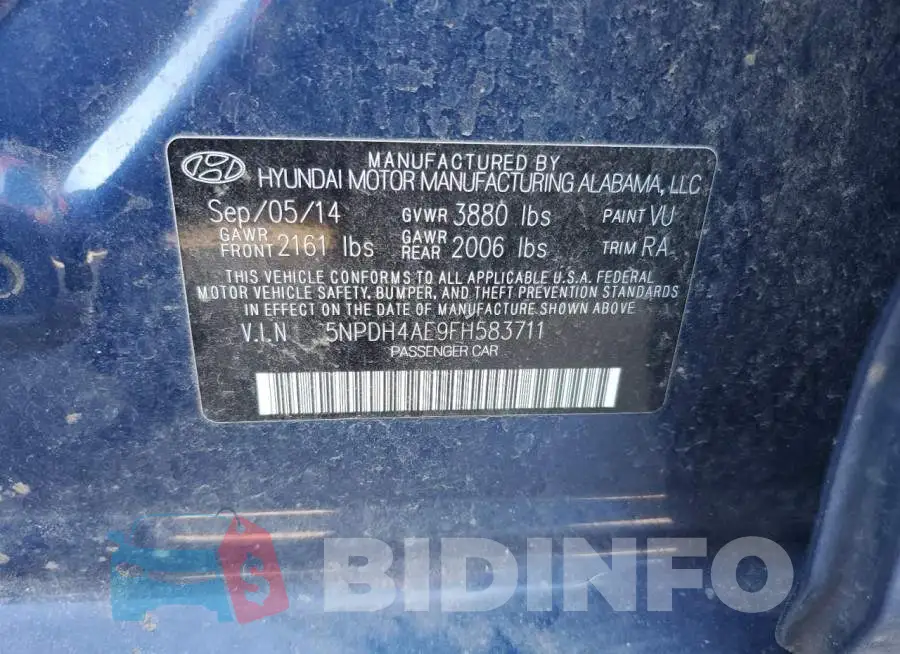 5NPDH4AE9FH583711 Photo# 12