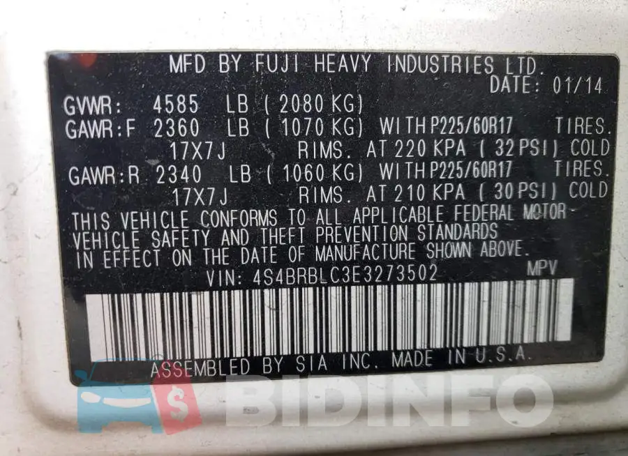 4S4BRBLC3E3273502 Photo# 12