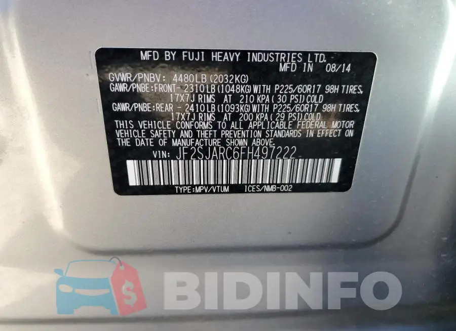 JF2SJARC6FH497222 Photo# 12