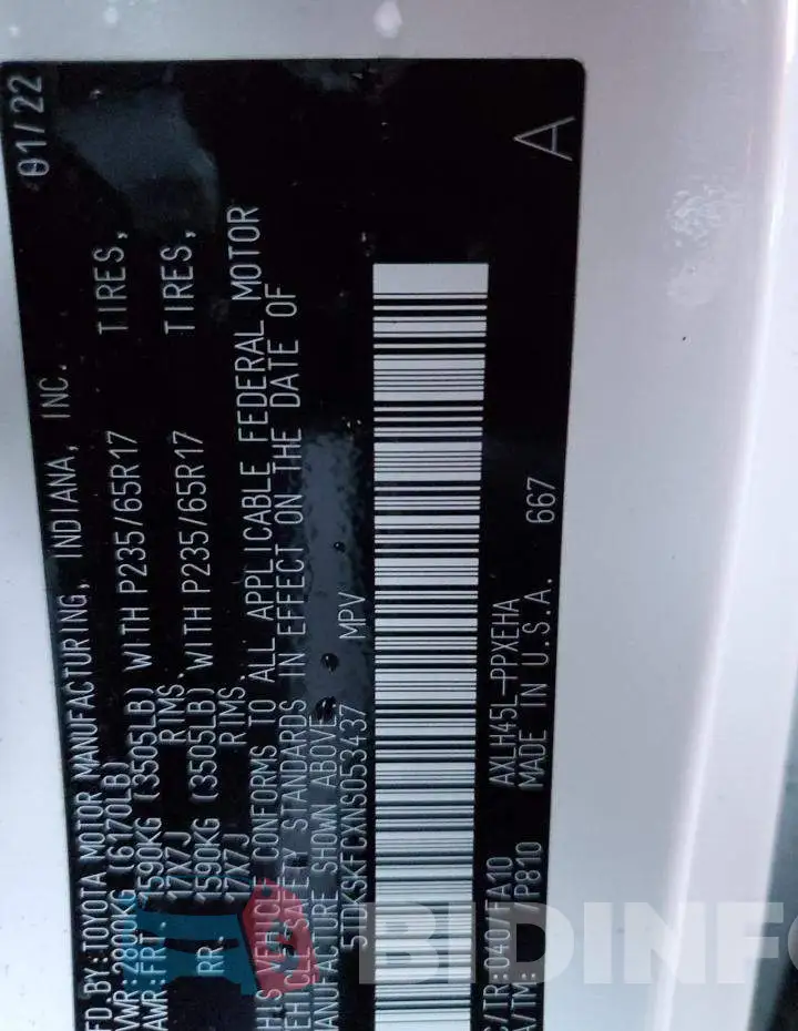 5TDKSKFCXNS053437 Photo# 13