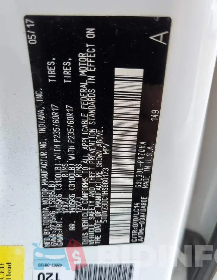 5TDYZ3DC1HS860173 Photo# 14