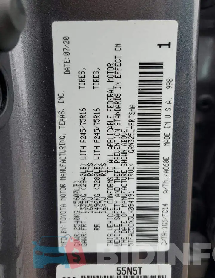 5TFAZ5CN3LX094191 Photo# 12