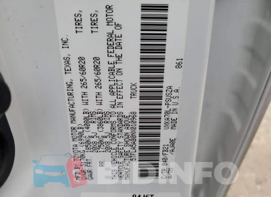5TFLA5AB0NX010968 Photo# 12