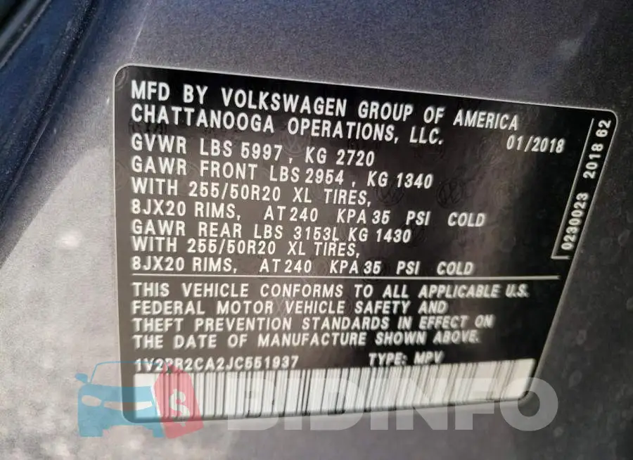 1V2PR2CA2JC551937 Photo# 13