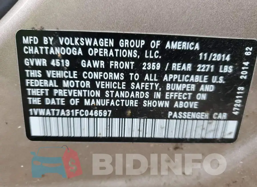 1VWAT7A31FC046597 Photo# 12