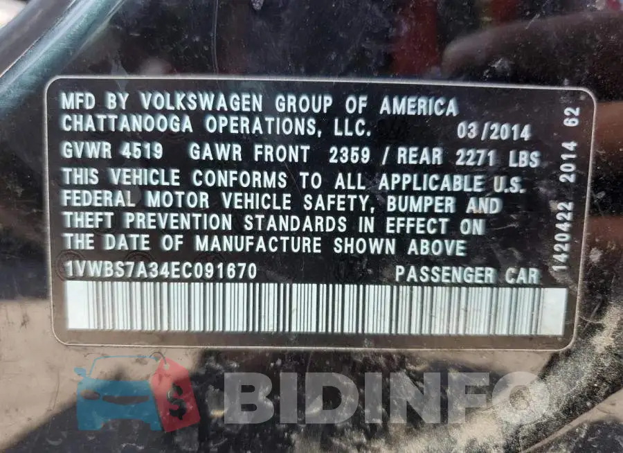 1VWBS7A34EC091670 Photo# 12