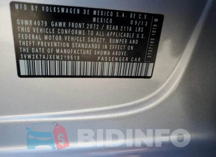 3VW2K7AJXEM219519 Photo# 12