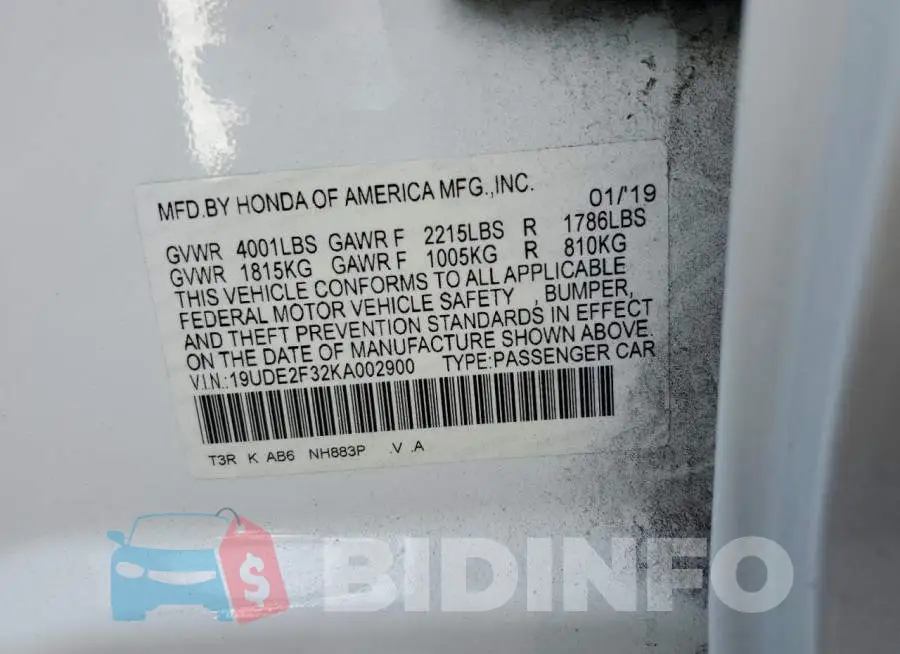 19UDE2F32KA002900 Photo# 13