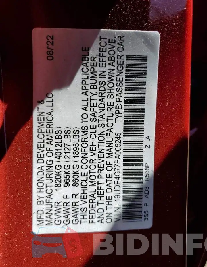 19UDE4G77PA005246 Photo# 13