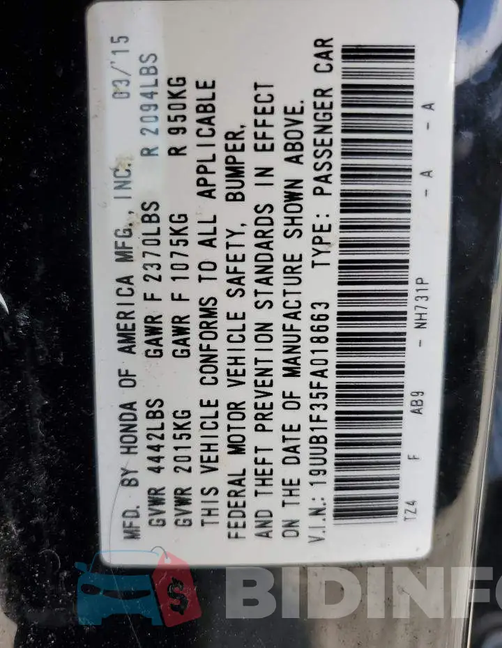 19UUB1F35FA018663 Photo# 12