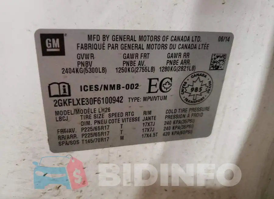 2GKFLXE30F6100942 Photo# 14