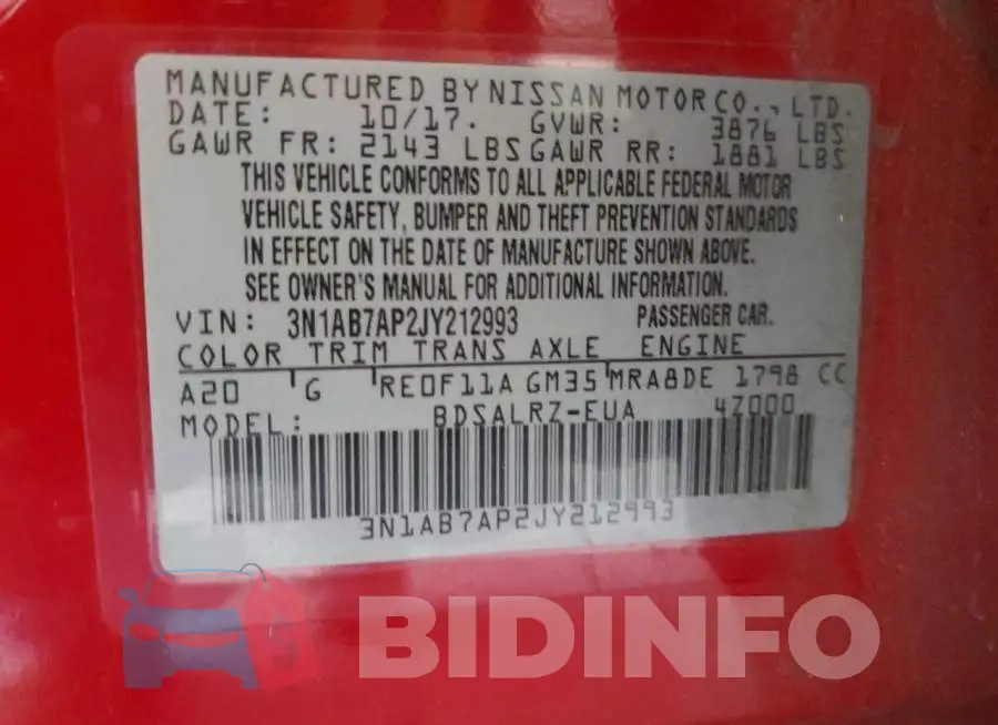 3N1AB7AP2JY212993 Photo# 12