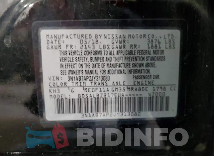 3N1AB7AP2JY313080 Photo# 12