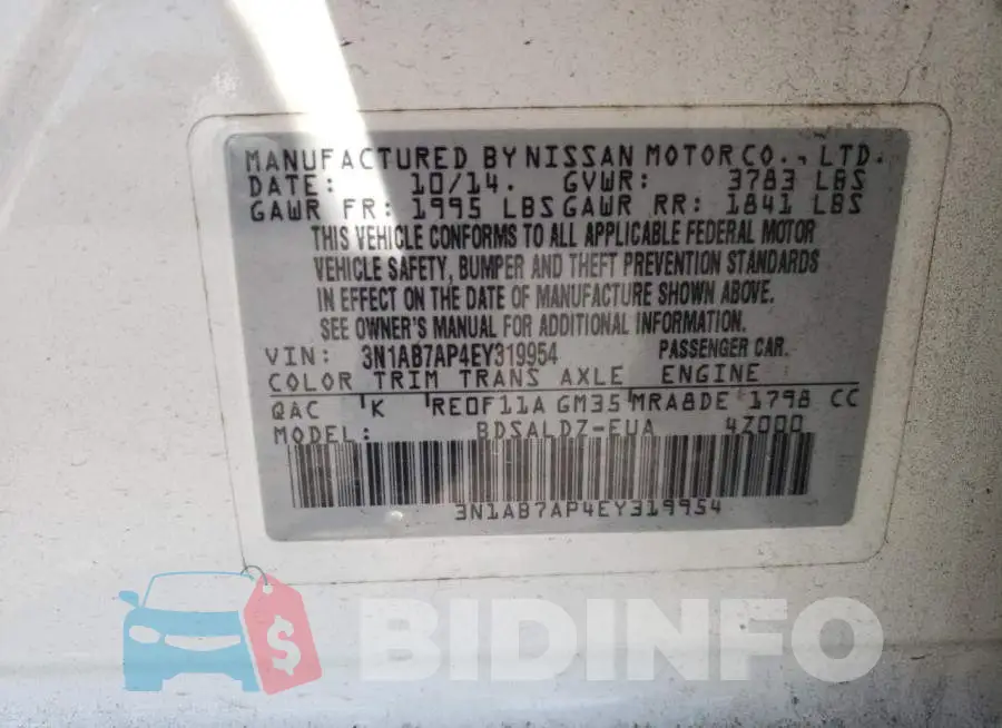 3N1AB7AP4EY319954 Photo# 12