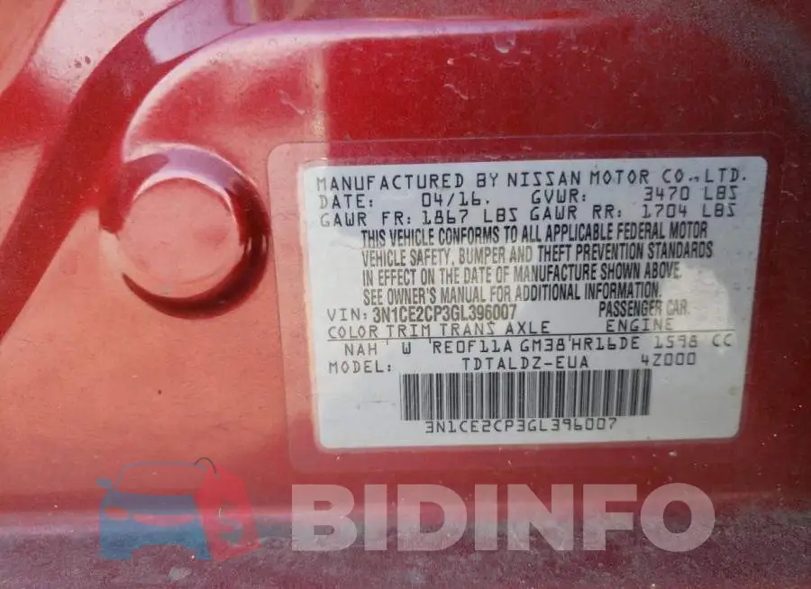 3N1CE2CP3GL396007 Photo# 12