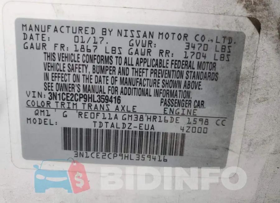 3N1CE2CP9HL359416 Photo# 13